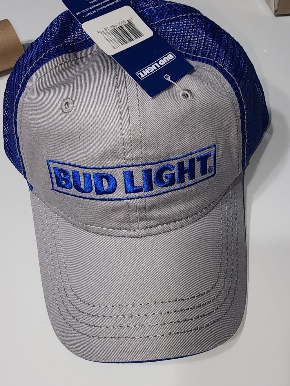 Official Licensed Bud Light Gray and Royal Blue Trucker Cap NWT